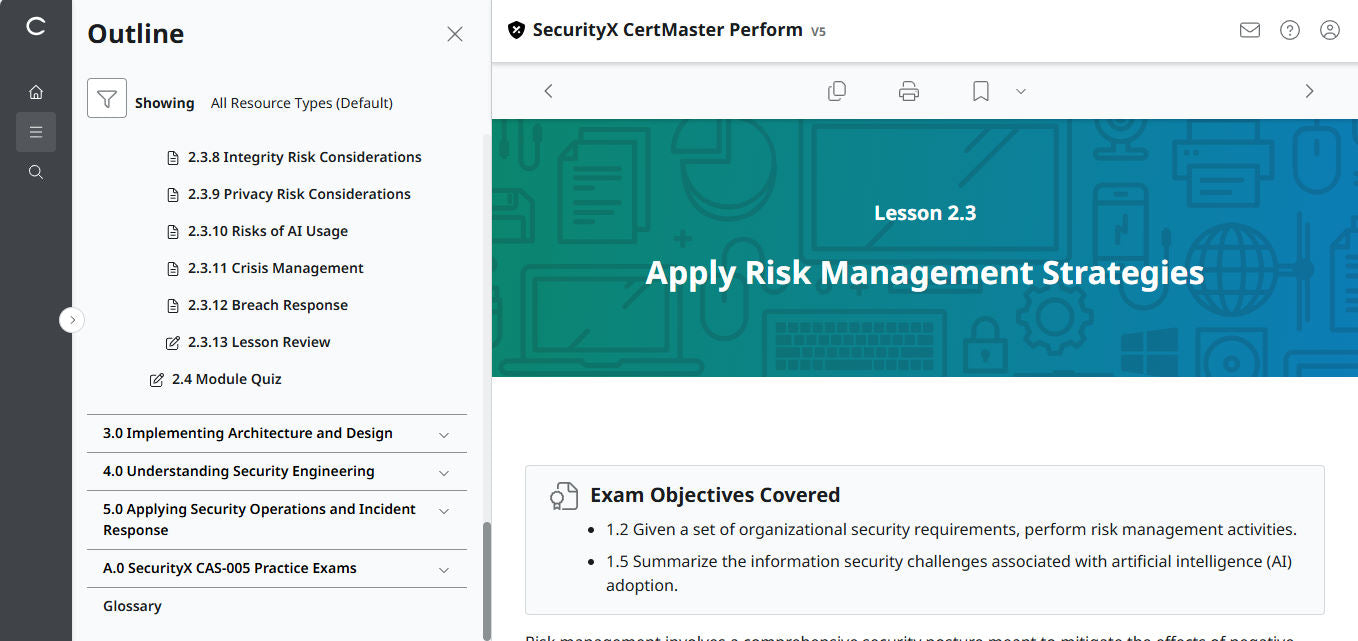 CompTIA CertMaster Perform – SecurityX CASP+ CAS-005 - 3 Months Access